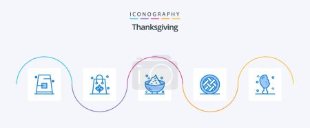 Téléchargez les illustrations : Thanksgiving Blue 5 Icon Pack Including dessert. baking. shopping. potato. holiday - en licence libre de droit