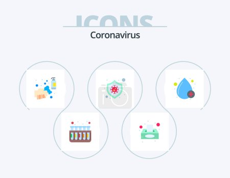 Ilustración de Coronavirus Flat Icon Pack 5 Icon Design. virus. seguridad. alcohol. protección. lavado - Imagen libre de derechos