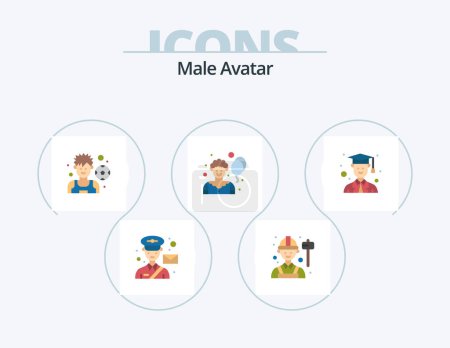 Téléchargez les illustrations : Avatar mâle Flat Icon Pack 5 Icon Design. mâle. avatar. travail. Blagueur. cirque - en licence libre de droit