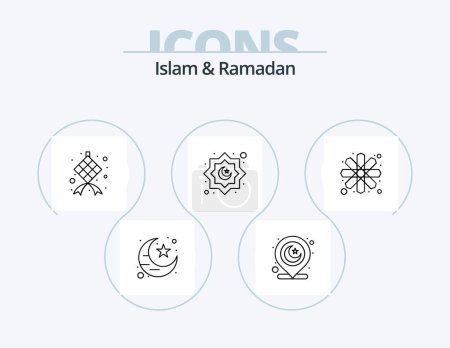 Téléchargez les illustrations : Islam et Ramadan ligne Icône Pack 5 Icône Design. islam. ramadan. musulman. lune. célébration - en licence libre de droit
