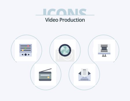 Ilustración de Video Producción Flat Icon Pack 5 Icon Design. lentes de cámara. accesorios de cámara. boletín. frecuencia sonora - Imagen libre de derechos