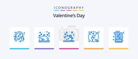 Ilustración de Día de San Valentín Azul 5 Icono Pack Incluyendo el amor de boda. género. Restaurante. compromiso. música. Diseño de iconos creativos - Imagen libre de derechos