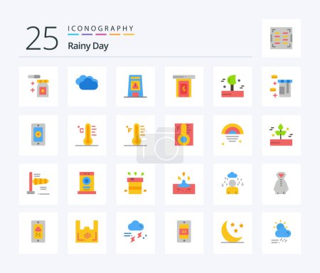 Ilustración de Paquete de iconos Rainy 25 Flat Color incluyendo el clima. A casa. señal. Puerta. lluvioso - Imagen libre de derechos