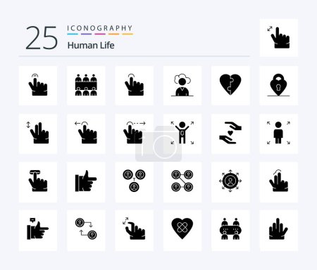 Téléchargez les illustrations : Pack d'icônes Human 25 Solid Glyph incluant privé. Verrouillage. toucher. puzzle. couple - en licence libre de droit