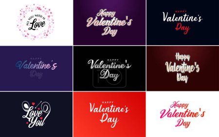 Illustration for Happy Valentine's Day typography design with a heart-shaped wreath and a gradient color scheme - Royalty Free Image
