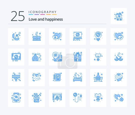 Ilustración de Amor 25 Blue Color paquete de iconos incluyendo bombilla. presentación. Caliente. Amor. cruz - Imagen libre de derechos