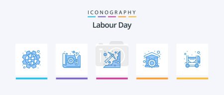 Illustration for Labour Day Blue 5 Icon Pack Including repair. house. paper. pickaxe. mining. Creative Icons Design - Royalty Free Image