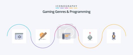 Téléchargez les illustrations : Gaming Genres And Programming Flat 5 Icon Pack Including game. game. software. panel - en licence libre de droit