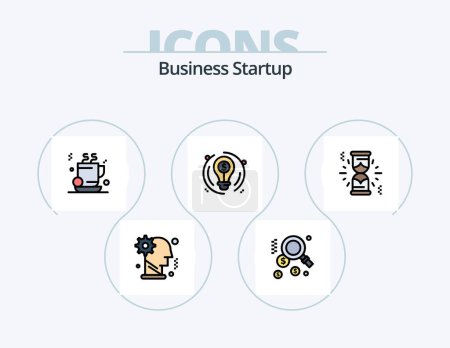 Téléchargez les illustrations : Business Startup Line Filled Icon Pack 5 Icon Design. monde. les affaires. dollar . café. thé - en licence libre de droit