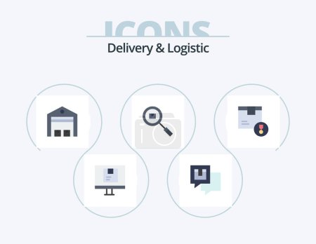 Ilustración de Entrega y logística plana paquete de iconos 5 diseño de iconos. Encontrar. caja. Mensaje. almacén. envío - Imagen libre de derechos