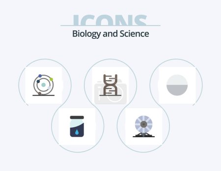 Ilustración de Biología Flat Icon Pack 5 Icon Design. píldora. ADN. átomo. código. biología - Imagen libre de derechos