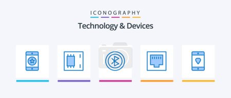 Illustration for Devices Blue 5 Icon Pack Including port. cable. mainboard. sharing. devices. Creative Icons Design - Royalty Free Image
