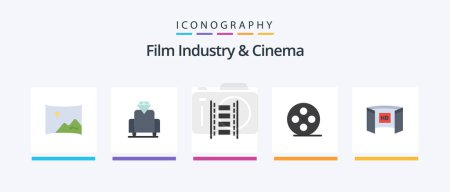 Illustration for Cenima Flat 5 Icon Pack Including screen. cinematography. film. multimedia. film reel. Creative Icons Design - Royalty Free Image