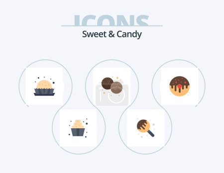 Ilustración de Sweet And Candy Flat Icon Pack 5 Icon Design. dessert. eat. dessert. donut. bakery - Imagen libre de derechos