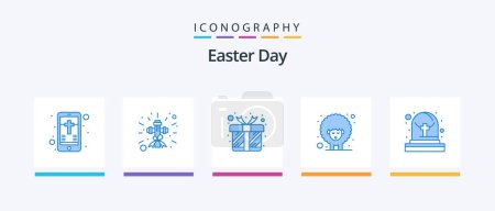 Illustration for Easter Blue 5 Icon Pack Including grave. spring. gift. sheep. easter. Creative Icons Design - Royalty Free Image