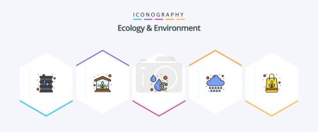 Illustration for Ecology And Environment 25 FilledLine icon pack including paper bag. weather. aqua. summer. rain - Royalty Free Image