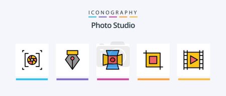 Téléchargez les illustrations : Photo Studio Line Filled 5 Icon Pack Including portrait. photographer. photographer. photo. dvd. Creative Icons Design - en licence libre de droit