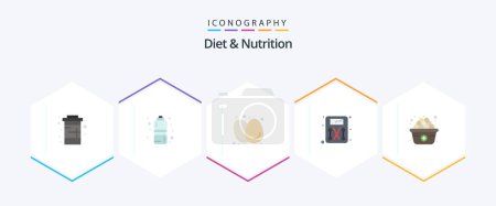 Téléchargez les illustrations : Diet And Nutrition 25 Flat icon pack including diet. scale. water. diet. eggs - en licence libre de droit
