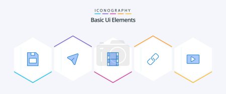 Ilustración de Paquete de iconos Basic Ui Elements 25 Blue incluyendo video. youtube. Vídeo. metal. papel - Imagen libre de derechos