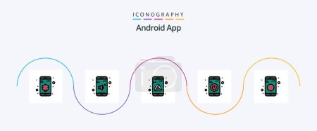 Téléchargez les illustrations : Android App Line Filled Flat 5 Icon Pack Including share. bluetooth. drive. turn on. switch - en licence libre de droit