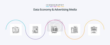 Téléchargez les illustrations : Data Economy And Advertising Media Line 5 Icon Pack Including telephone. fax. media. valuation. graph - en licence libre de droit