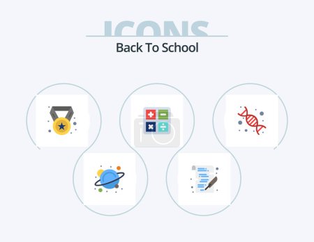 Téléchargez les illustrations : Back To School Flat Icon Pack 5 Icon Design. biology. formula. achievement. education. back to school - en licence libre de droit