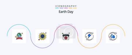 Téléchargez les illustrations : Earth Day Line Rempli plat Pack de 5 icônes incluant le recyclage. système. énergie. recyclage. protection de l'environnement - en licence libre de droit
