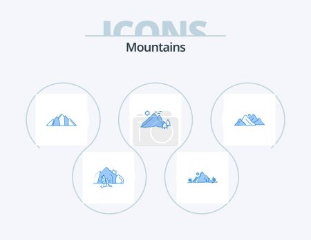 Illustration for Mountains Blue Icon Pack 5 Icon Design. hill. mountain. nature. scene. nature - Royalty Free Image