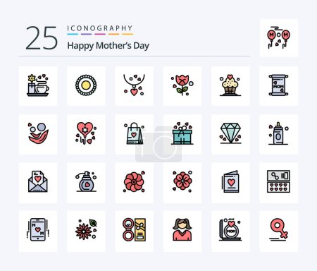 Illustration for Happy Mothers Day 25 Line Filled icon pack including mom. desert. mom. cupcake. rose - Royalty Free Image