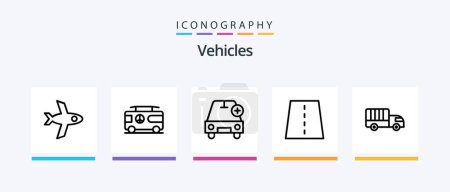 Téléchargez les illustrations : Vehicles Line 5 Icon Pack Including highway. creative. truck. construction. vessel. Creative Icons Design - en licence libre de droit