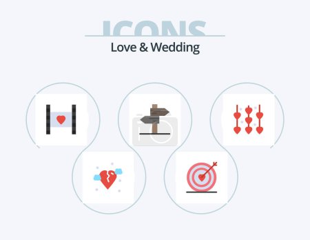 Illustration for Love And Wedding Flat Icon Pack 5 Icon Design. love. direction. wedding. wedding. honeymoon - Royalty Free Image