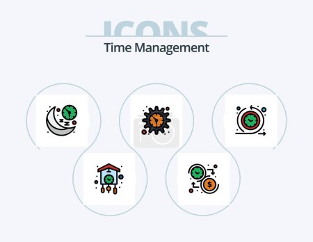 Téléchargez les illustrations : Time Management Line Filled Icon Pack 5 Icon Design. time. pm. up down. alarm. clock - en licence libre de droit