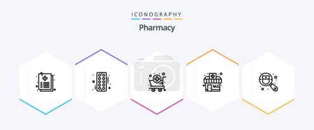 Illustration for Pharmacy 25 Line icon pack including medical. checkup. cart. pharmacy. chemists shop - Royalty Free Image