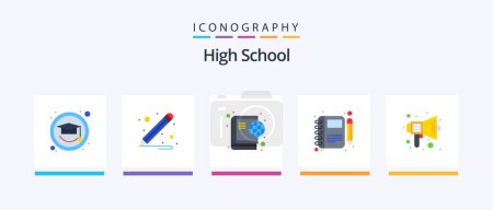 Illustration for High School Flat 5 Icon Pack Including sound. education. online. audio. notebook. Creative Icons Design - Royalty Free Image