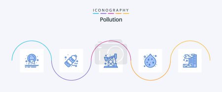 Illustration for Pollution Blue 5 Icon Pack Including gas. water. pollution. waste. waste - Royalty Free Image