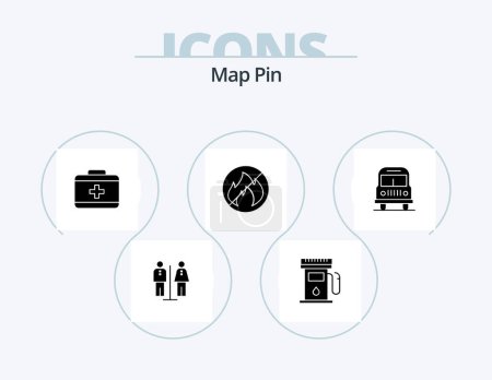 Illustration for Map Pin Glyph Icon Pack 5 Icon Design. . travel. bag. transport. fire - Royalty Free Image