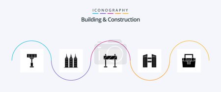 Ilustración de Paquete del icono del glifo 5 del edificio y de la construcción incluyendo. material. construcción. construcción. bolsa - Imagen libre de derechos