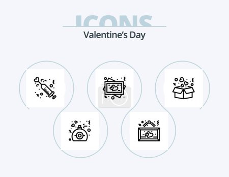Ilustración de San Valentín Day Line Icon Pack 5 Icon Design. vuelo. Valentín. caja. Amor. juego - Imagen libre de derechos
