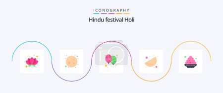 Illustration for Holi Flat 5 Icon Pack Including festival. plate. holi. colour. matrhri - Royalty Free Image