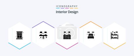 Téléchargez les illustrations : Interior Design 25 Glyph icon pack including home decorate. single. table. room. rack - en licence libre de droit