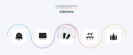 Illustration for Valentine Glyph 5 Icon Pack Including love. love. music. day. valentine - Royalty Free Image