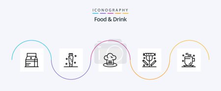 Illustration for Food And Drink Line 5 Icon Pack Including drink. breakfast. veg. restaurant. chef hat - Royalty Free Image