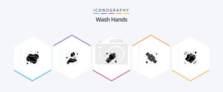 Illustration for Wash Hands 25 Glyph icon pack including medical. washing. glove. twenty. hands hygiene - Royalty Free Image