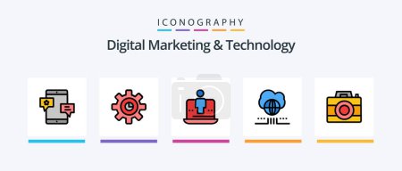 Ilustración de Digital Marketing And Technology Line Filled 5 Icon Pack Including signboard. advertising. cable. ad. online. Creative Icons Design - Imagen libre de derechos