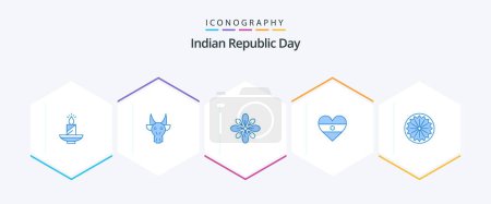 Illustration for Indian Republic Day 25 Blue icon pack including holi. diwali. animals. decoration. celebrate - Royalty Free Image