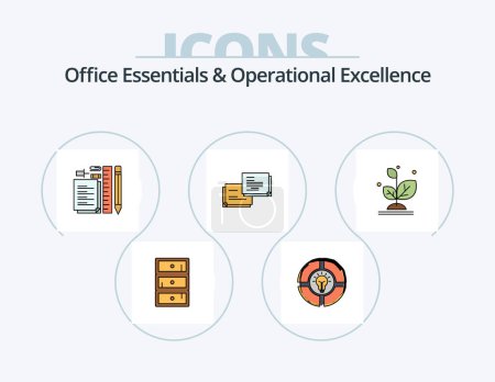 Ilustración de Office Essentials And Operational Exellence Line Filled Icon Pack 5 Icon Design. glass. graduate. pass. bonus. success - Imagen libre de derechos