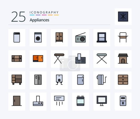 Téléchargez les illustrations : Appliances 25 Line Filled icon pack including home. bedroom. home. appliances. home - en licence libre de droit