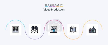 Illustration for Video Production Line Filled Flat 5 Icon Pack Including video. film. studio lightning. professional artist. celebrity - Royalty Free Image