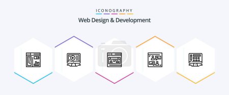 Illustration for Web Design And Development 25 Line icon pack including user . web . video . web - Royalty Free Image