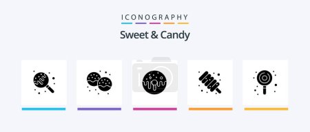 Téléchargez les illustrations : Pack d'icônes Sweet And Candy Glyph 5 comprenant des bonbons. guimauve. la nourriture. la nourriture. la nourriture. Icônes créatives Design - en licence libre de droit
